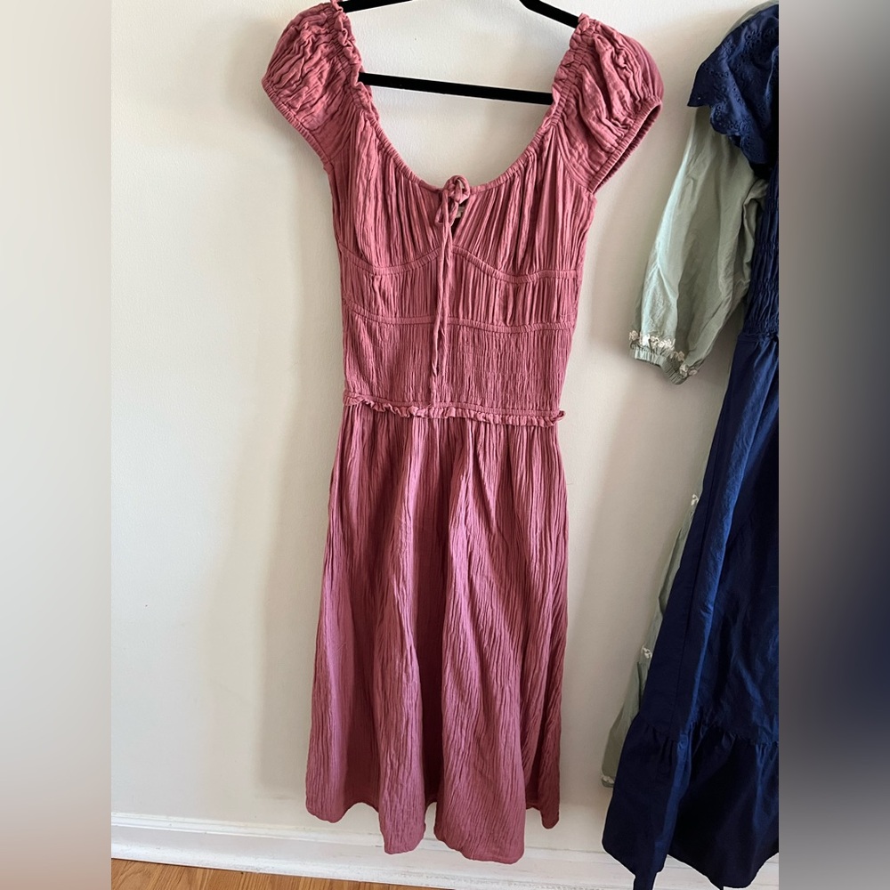 Smocked Cotton Maxi Dress Mauve Size S